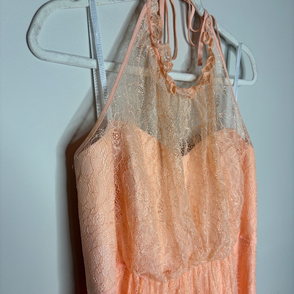 David’s Bridal Size 20 Allover Chantilly Lace A-Line Dress Peach Bellini EUC - Picture 3 of 8